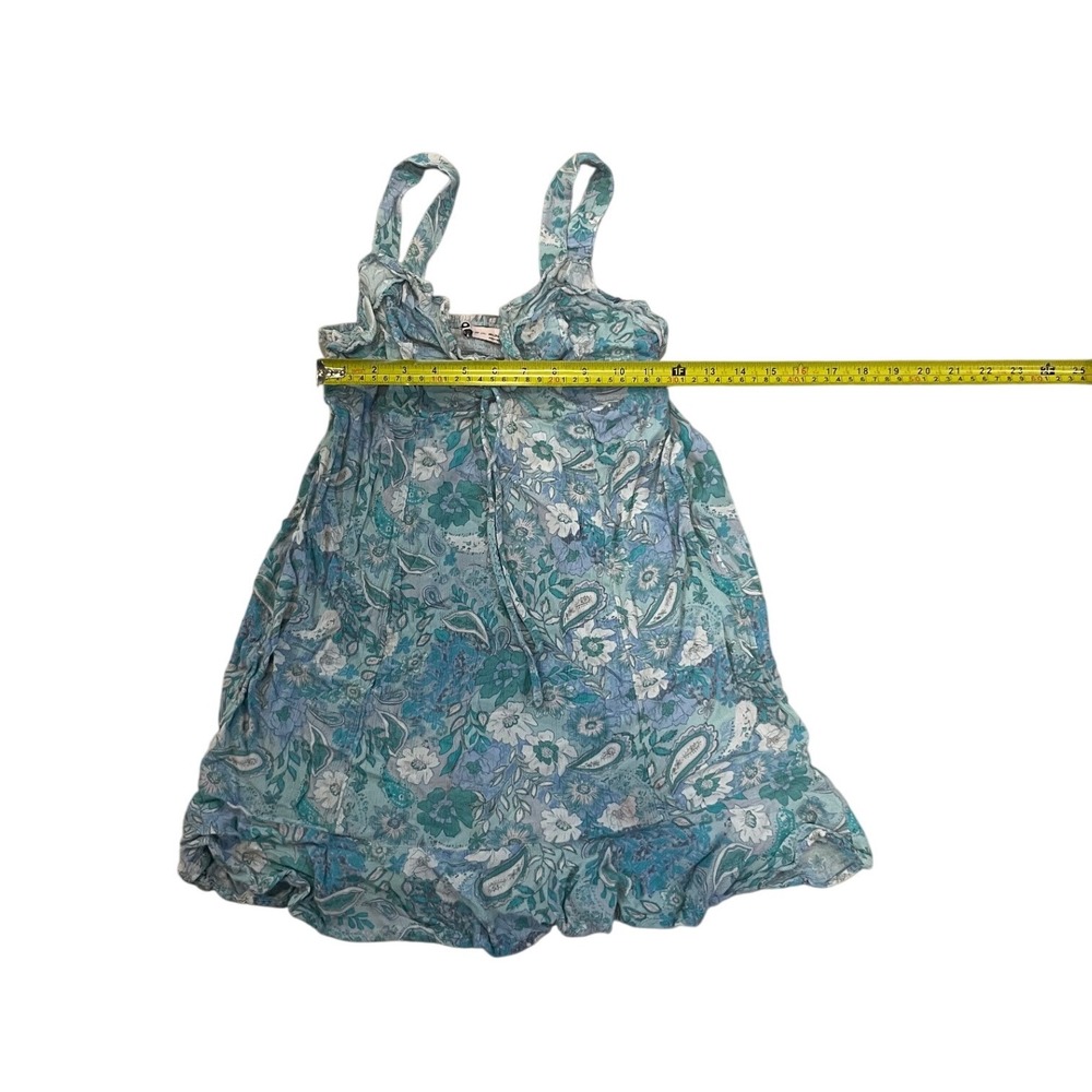 SO Goods For Life Blue Floral Paisley Mini Dress Ruffle Tie Front Sm babydoll - Picture 4 of 7